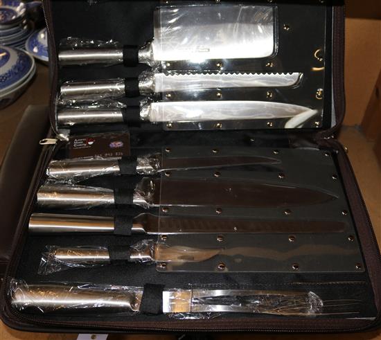 Cased Swiss modern carving & cutlery set